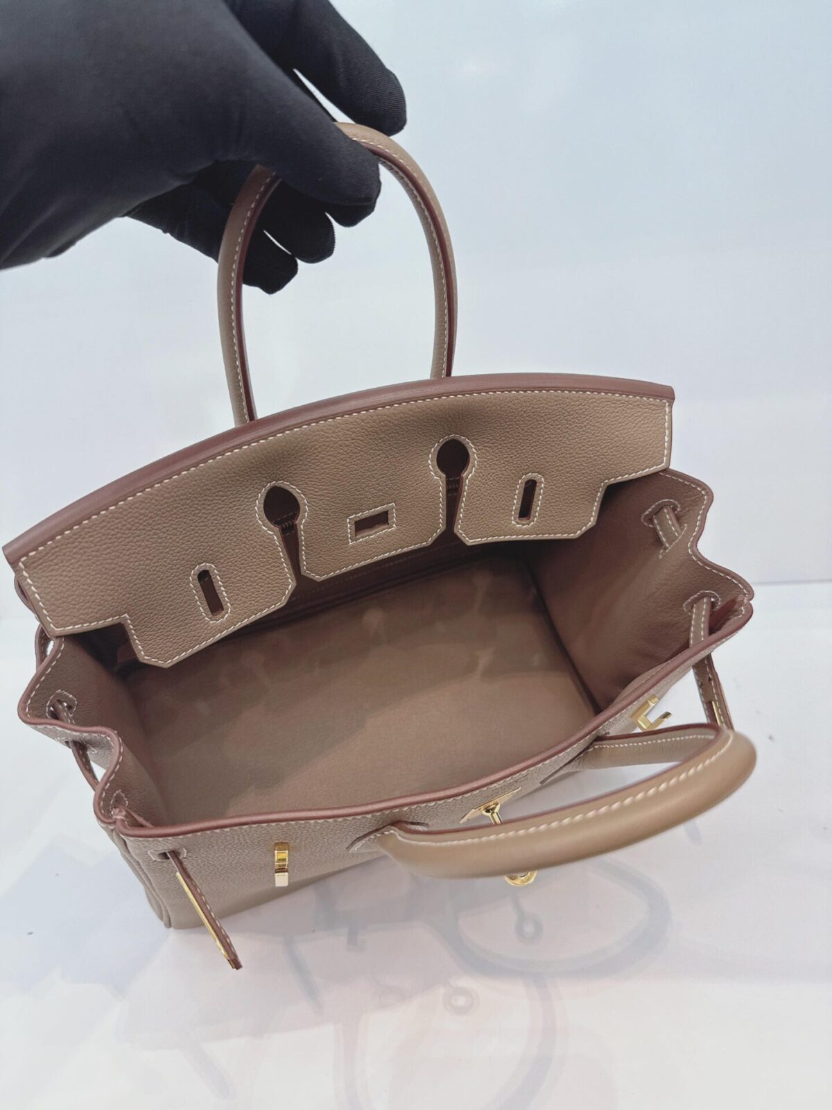 ETOUPE BIRKIN 25 RETOURNE TOGO LEATHER GOLD HARDWARE