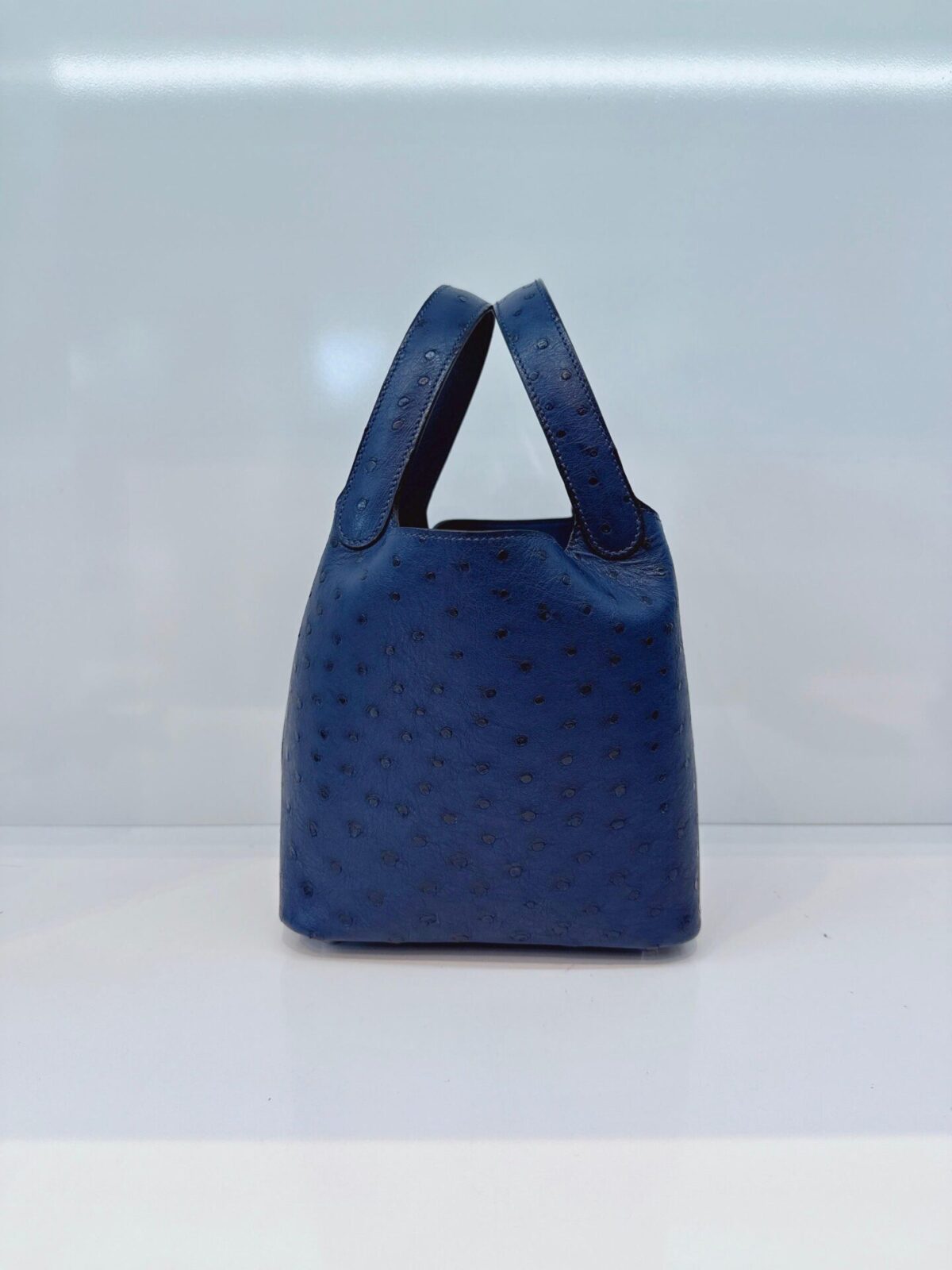 DEEP BLUE OSTRICH LEATHER PICOTIN 18 PALLADIUM HARDWARE