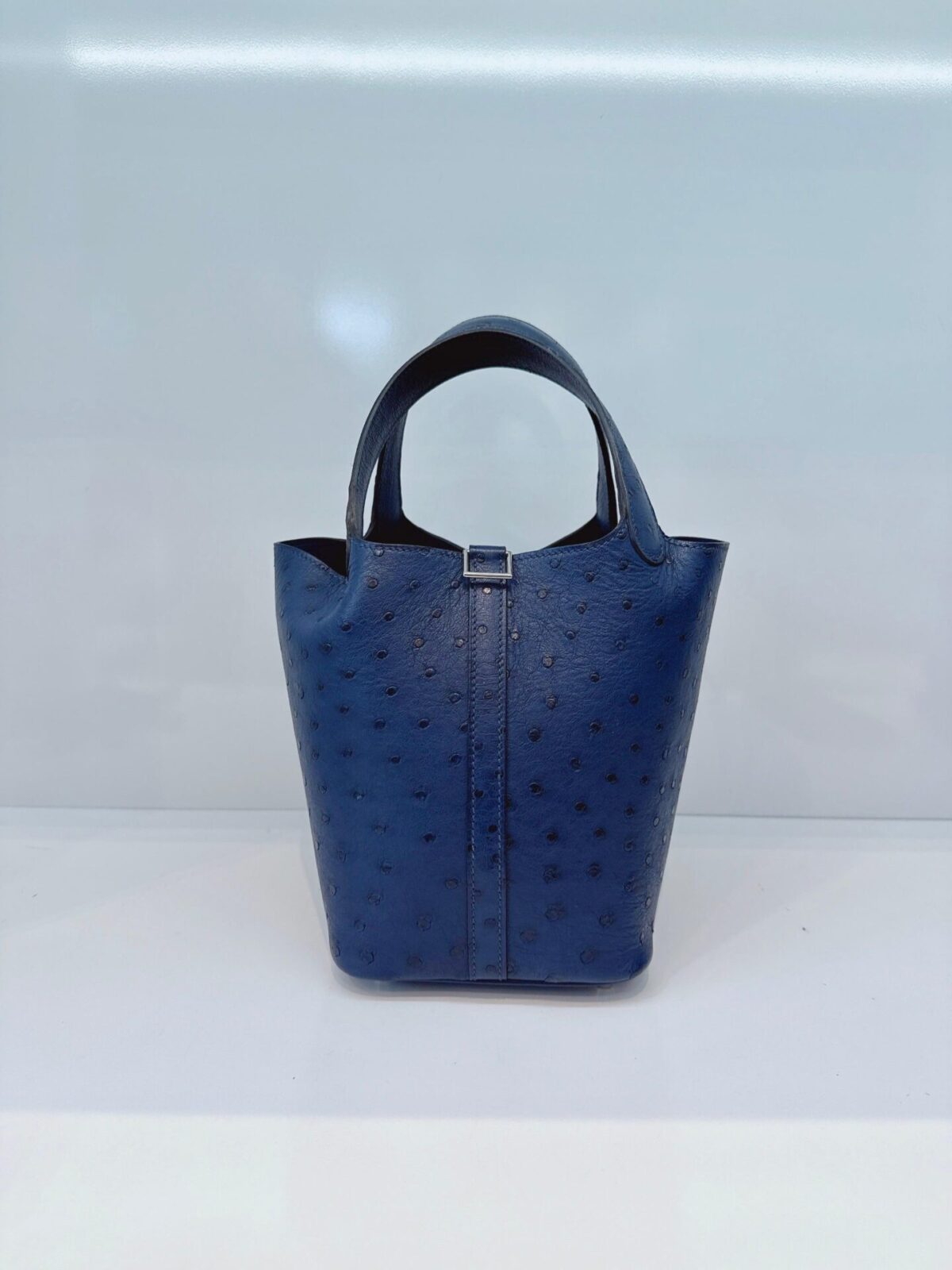 DEEP BLUE OSTRICH LEATHER PICOTIN 18 PALLADIUM HARDWARE