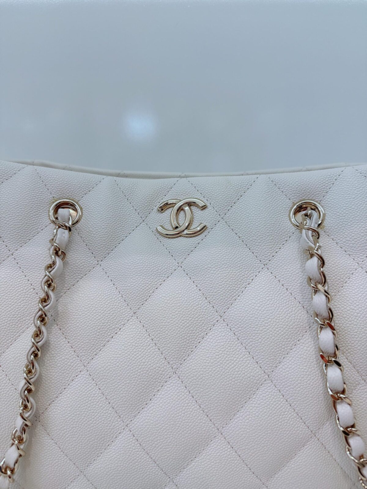 WHITE CAVIAR LEATHER 2023 LARGE SHOPPING TOTE BAG