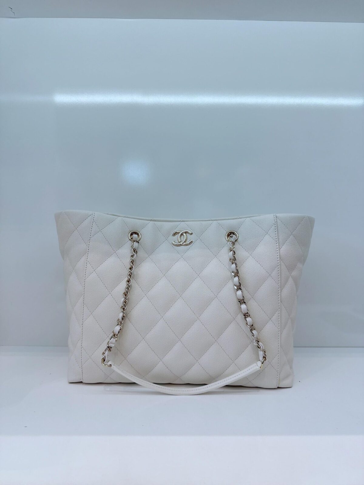 WHITE CAVIAR LEATHER 2023 LARGE SHOPPING TOTE BAG