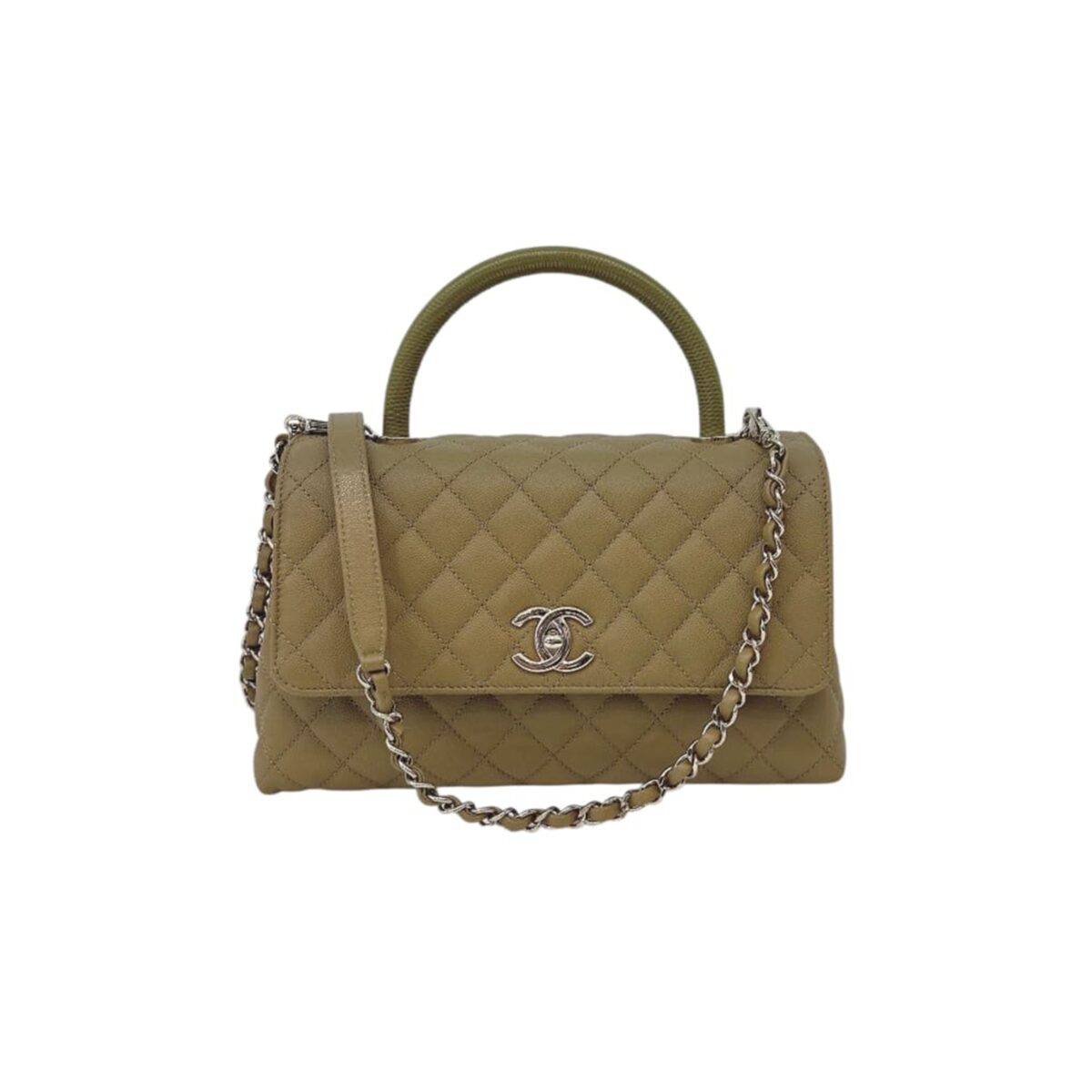 LIGHT GREEN QUILTED CAVIAR LEATHER MEDIUM COCO TOP HANDLE BAG