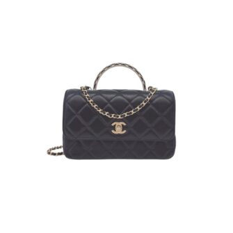 BLACK LAMBSKIN LEATHER CHAIN TOP HANDLE BAG