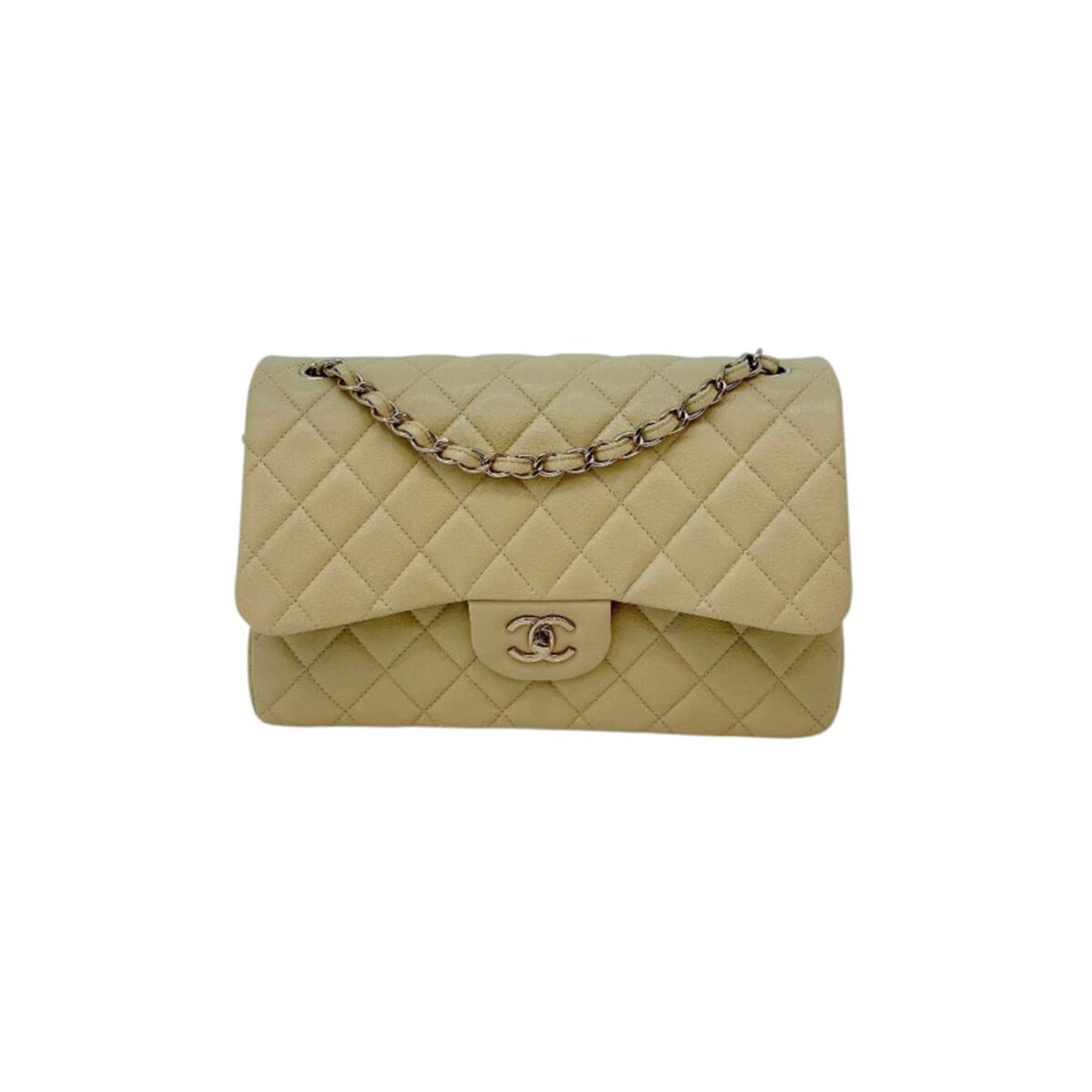 LIGHT GREEN QUILTED CAVIAR LEATHER LARGE CLASSIC DOUBLE FLAP HANDBAG