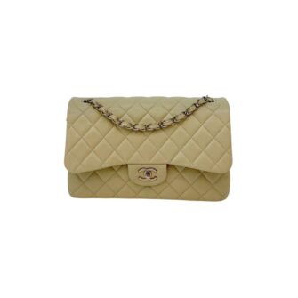 LIGHT GREEN QUILTED CAVIAR LEATHER LARGE CLASSIC DOUBLE FLAP HANDBAG
