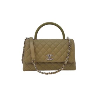LIGHT GREEN QUILTED CAVIAR LEATHER MEDIUM COCO TOP HANDLE BAG