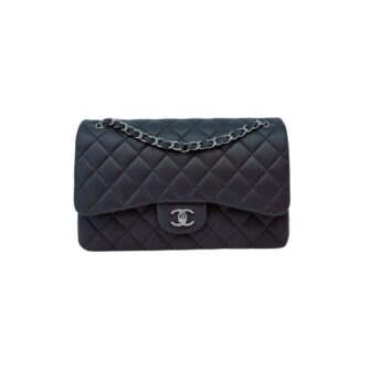 GRAY QUILTED LAMBSKIN LEATHER LARGE CLASSIC DOUBLE FLAP HANDBAG