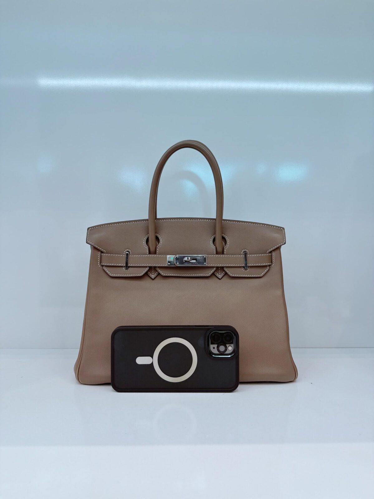 ETOUPE TADELAKT LEATHER BIRKIN 30 PALLADIUM HARDWARE