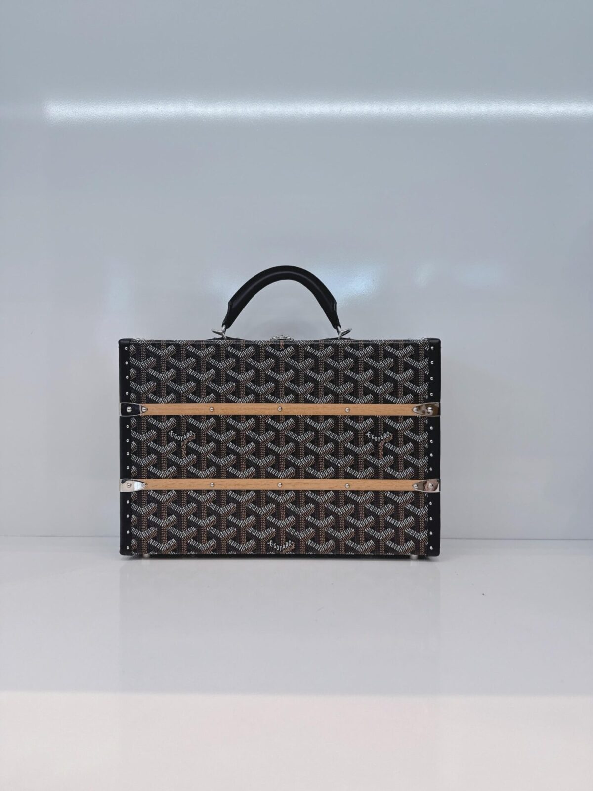 BLACK GOYARDINE COATED CANVAS PALACE MM TRUNK BAG
