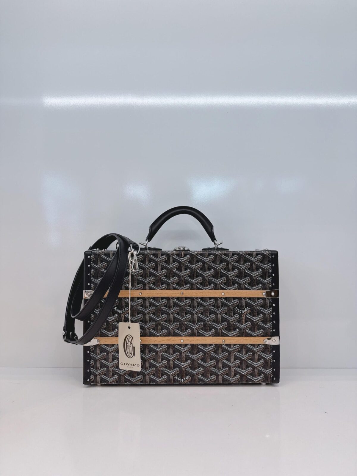 BLACK GOYARDINE COATED CANVAS PALACE MM TRUNK BAG