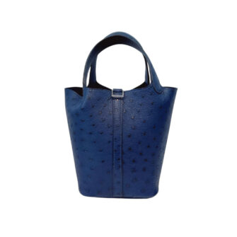 DEEP BLUE OSTRICH LEATHER PICOTIN 18 PALLADIUM HARDWARE