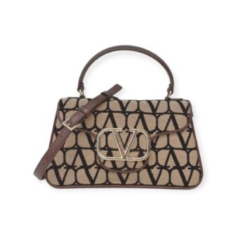 BEIGE BLACK TOILE ICONOGRAPHE VLOGO TOP HANDLE BAG