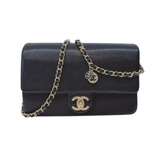 BLACK SHINY CAVIAR LEATHER SMALL FLAP BAG