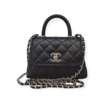 BLACK GRAINED CALFSKIN LEATHER EXTRA MINI COCO TOP HANDLE BAG