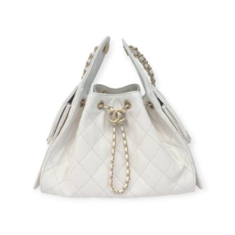 WHITE GRAINED CALFSKIN LEATHER CHANEL 25 SMALL HANDBAG