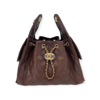 DARK BROWN GRAINED CALFSKIN LEATHER CHANEL 25 SMALL HANDBAG