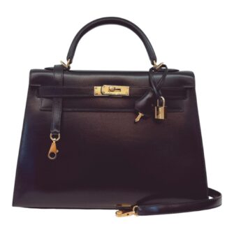 BLACK KELLY 32 SELLIER BOX CALF LEATHER GOLD HARDWARE