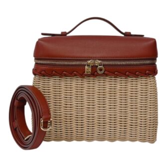 BROWN BEIGE  WICKER AND LEATHER EXTRA POCKET 19 NORTH SOUTH BAG