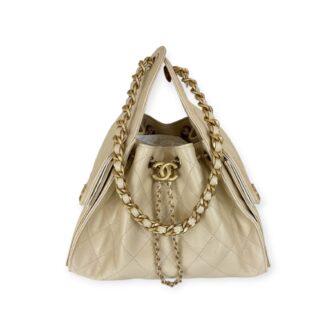BEIGE GRAINED CALFSKIN LEATHER CHANEL 25 SMALL HANDBAG