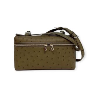 OLIVE GREEN EXTRA POCKET L19 OSTRICH LEATHER BAG